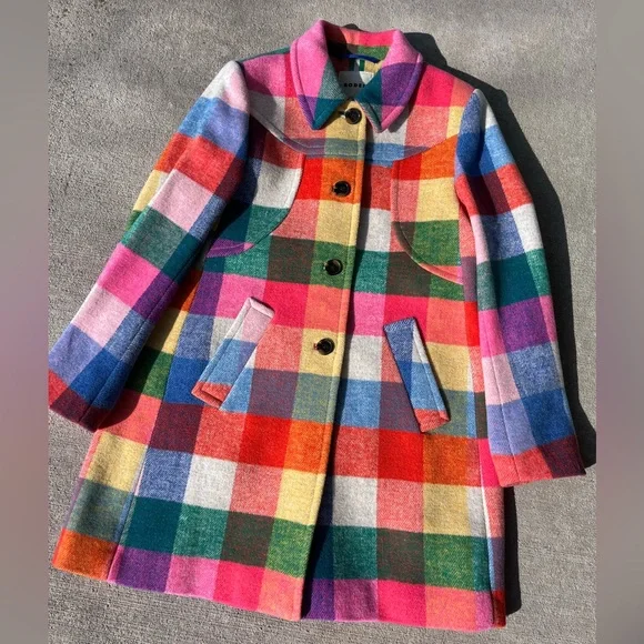 Boden Lincoln wool check coat multi color rainbow checkered coat jacket NWOT - Picture 8 of 11